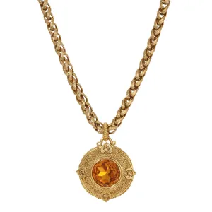 1928 Jewelry Heart & Topaz Crystals Round Pendant Necklace 16"   3" Extension