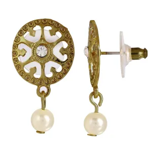 1928 Jewelry Romanesque Crystal And Faux Pearl Filigree Earrings