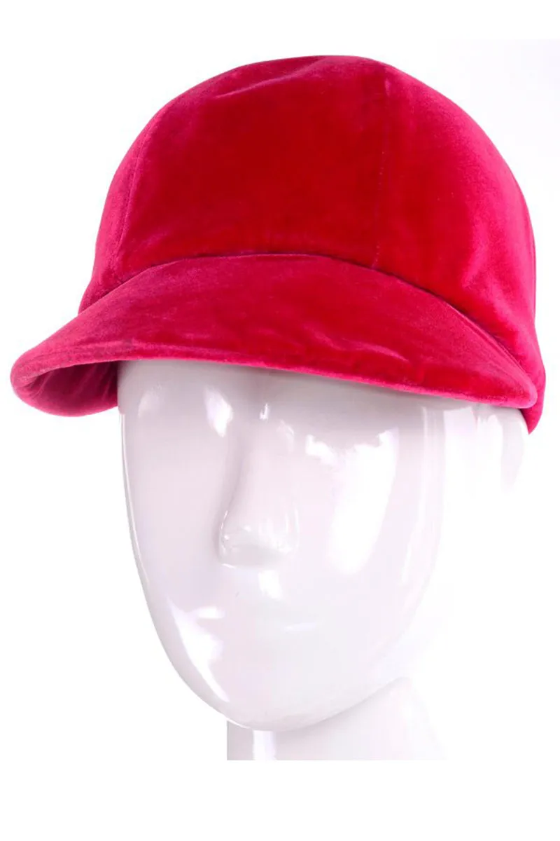 1960's Emme Hat in Raspberry Pink/Red Velvet Equestrian Riding Cap