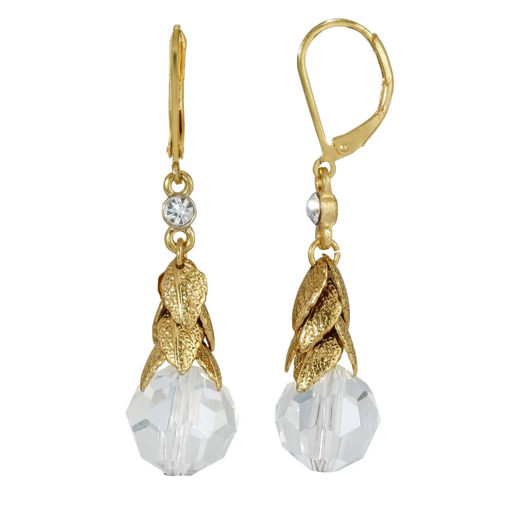 2028 Jewelry Clear Crystal Beaded Leaf Drop Earrings