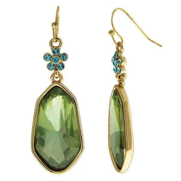 2028 Jewelry Flower Crystal And Large Faceted Drop Earrings