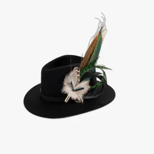 Black Fedora with Feather Brooch