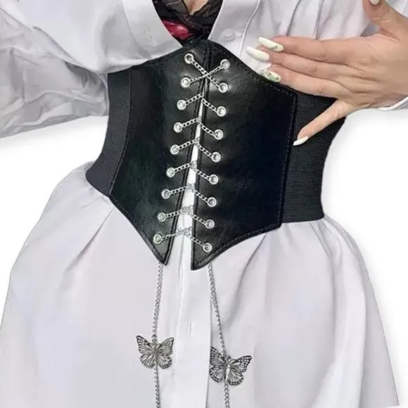 Charming Butterfly Chain Corset Black Belt