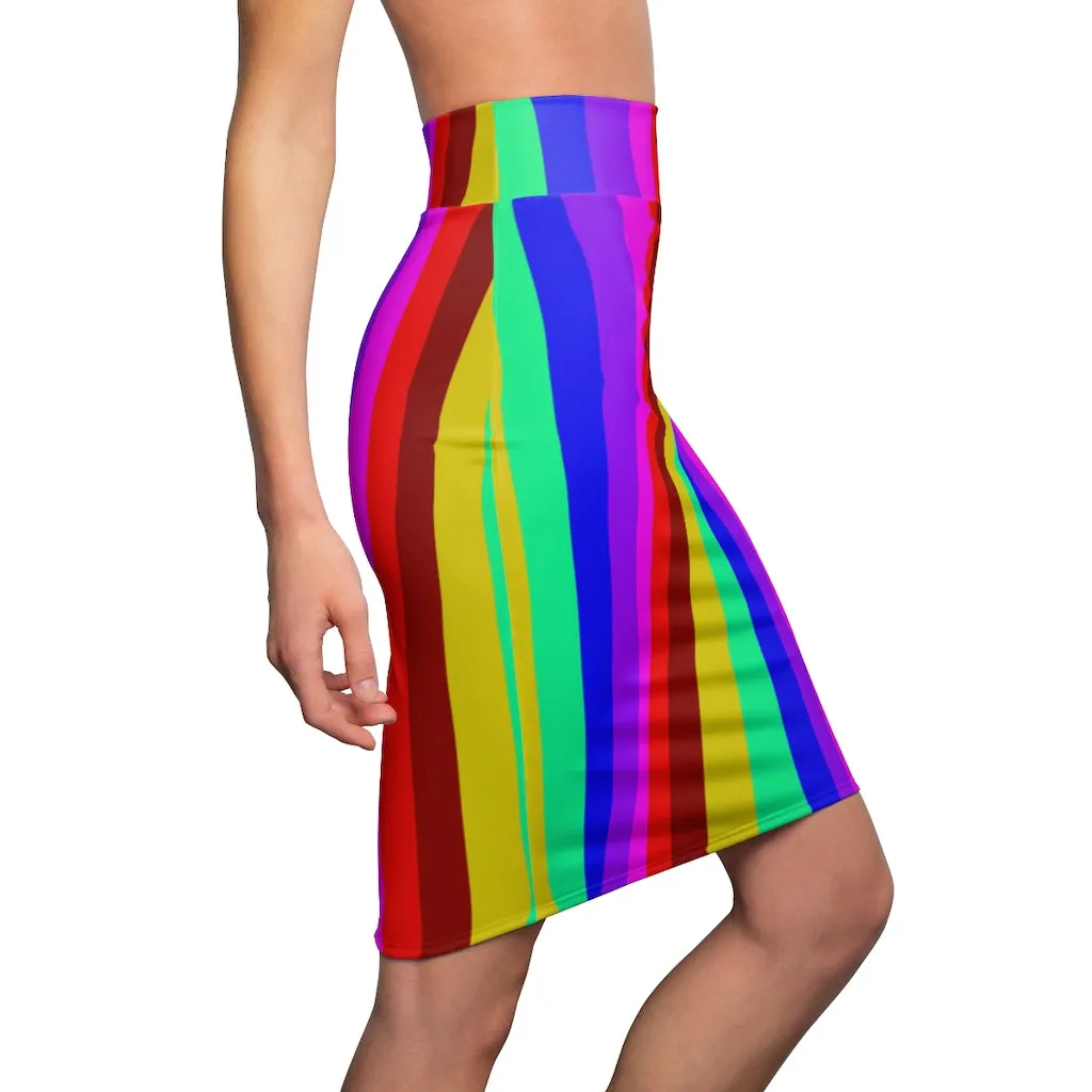 Colourful Rainbow Women's Pencil Skirt, Gay Pride Flag-Inspired Skirt For Women-Made in USA