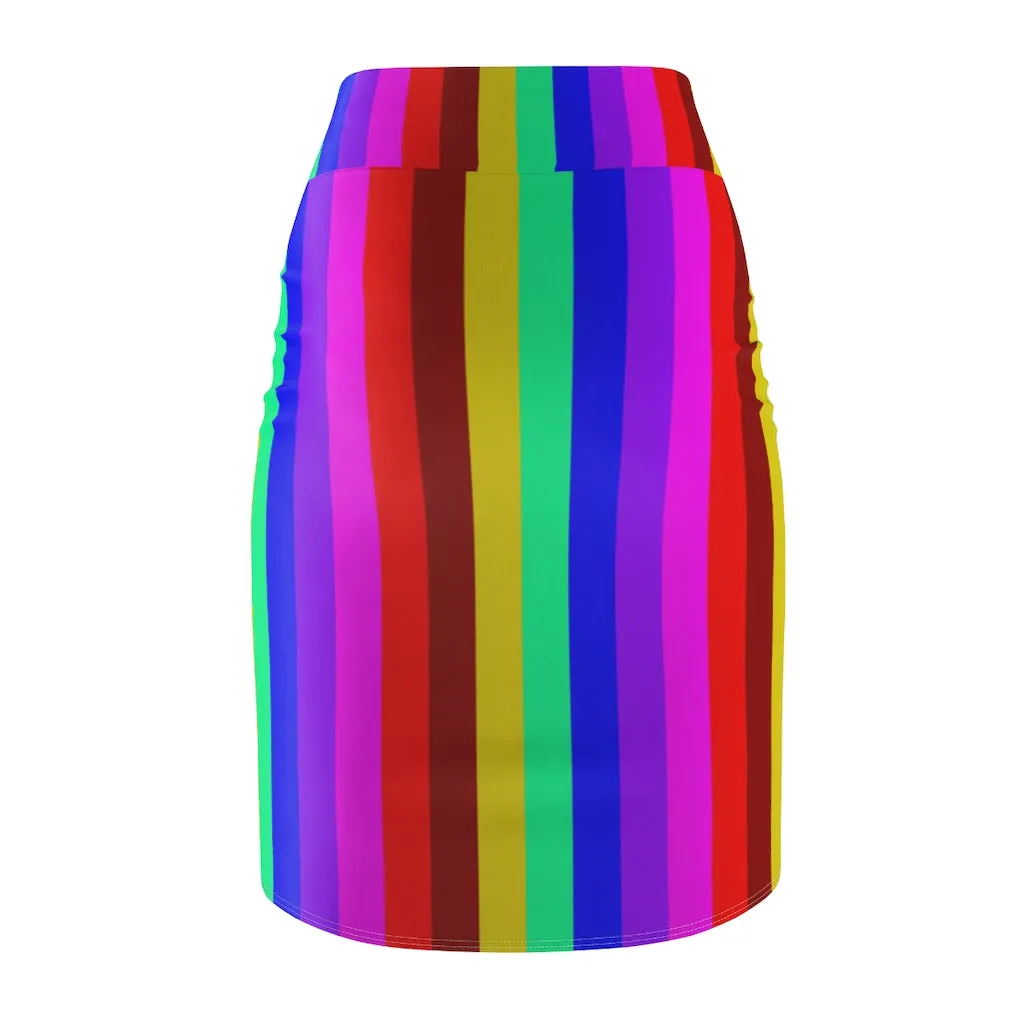 Colourful Rainbow Women's Pencil Skirt, Gay Pride Flag-Inspired Skirt For Women-Made in USA