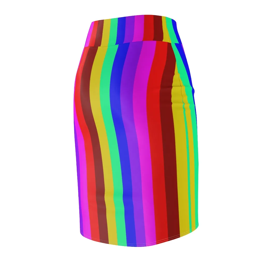 Colourful Rainbow Women's Pencil Skirt, Gay Pride Flag-Inspired Skirt For Women-Made in USA