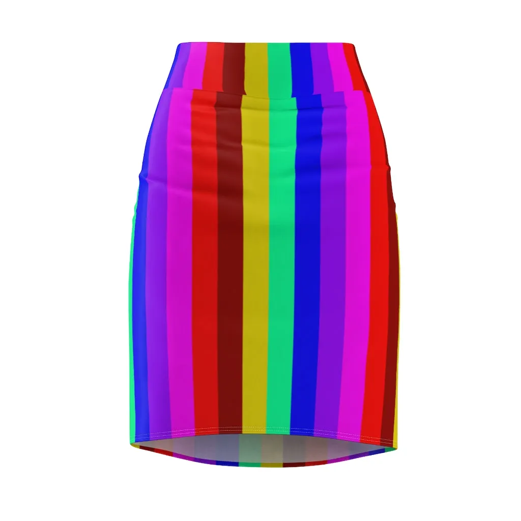 Colourful Rainbow Women's Pencil Skirt, Gay Pride Flag-Inspired Skirt For Women-Made in USA