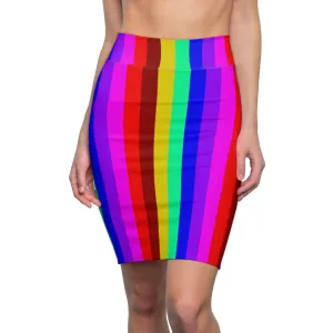 Colourful Rainbow Women's Pencil Skirt, Gay Pride Flag-Inspired Skirt For Women-Made in USA
