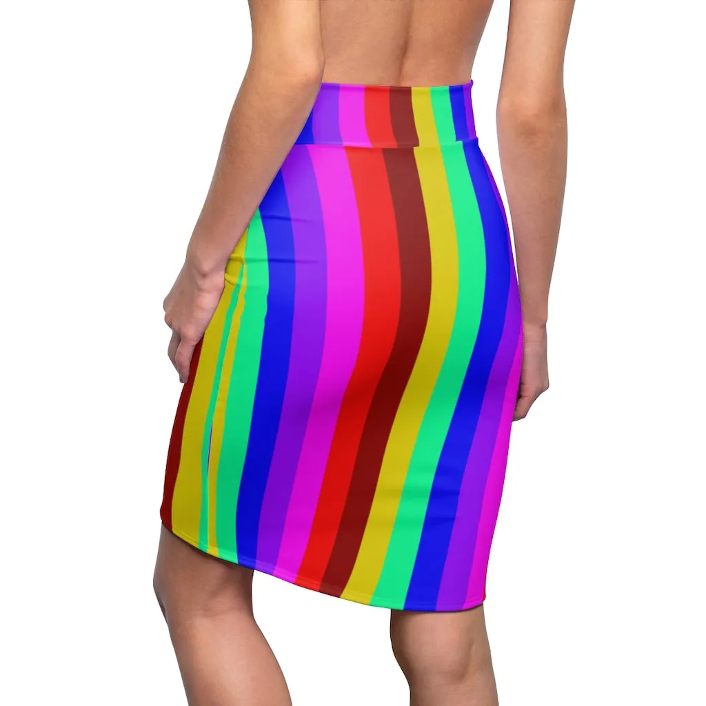 Colourful Rainbow Women's Pencil Skirt, Gay Pride Flag-Inspired Skirt For Women-Made in USA
