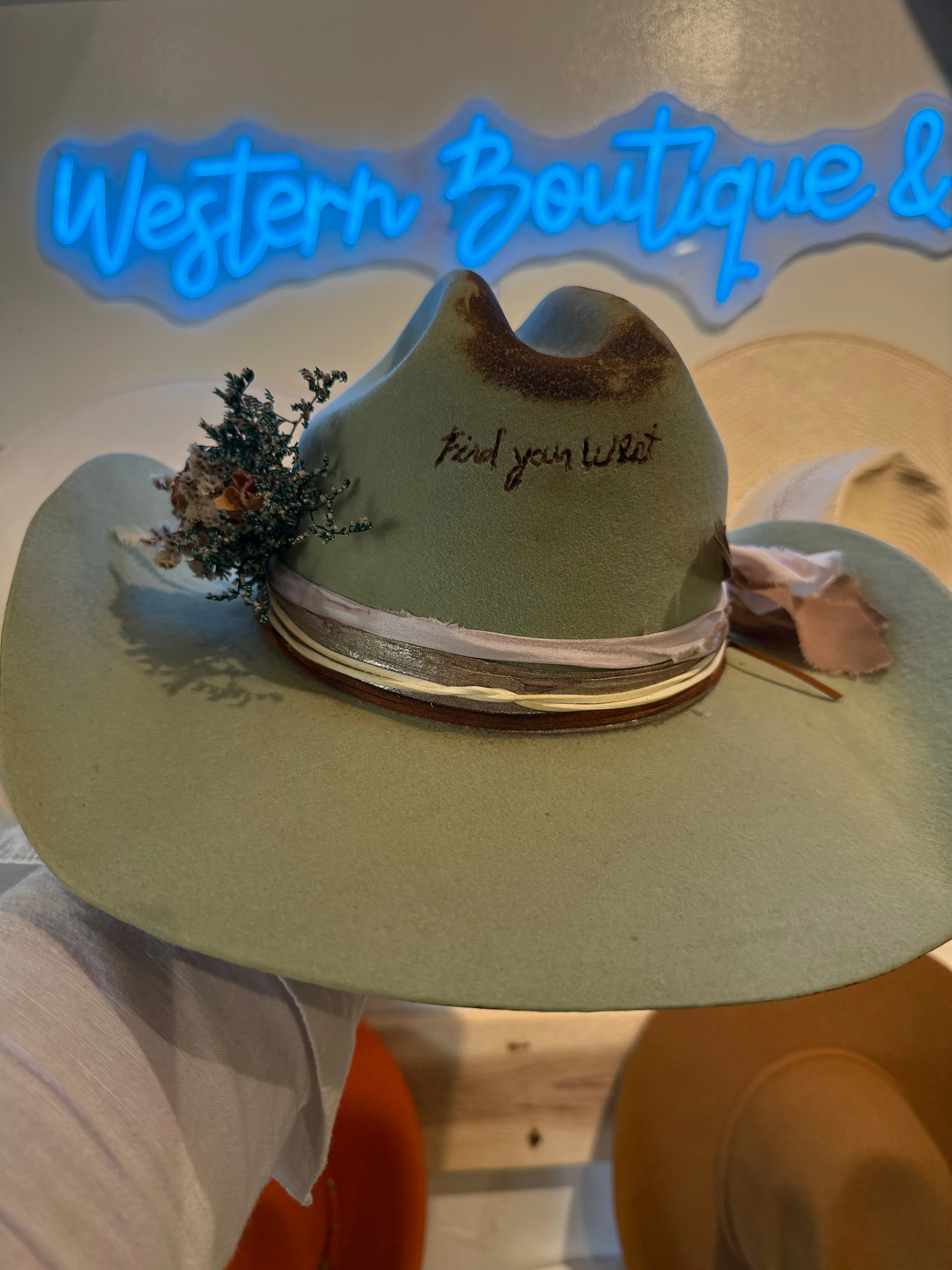 Custom Western Cowboy Cattleman Hat  Wool Light Green  Size 7 3/8  Find Your West | The Branded W & Co.