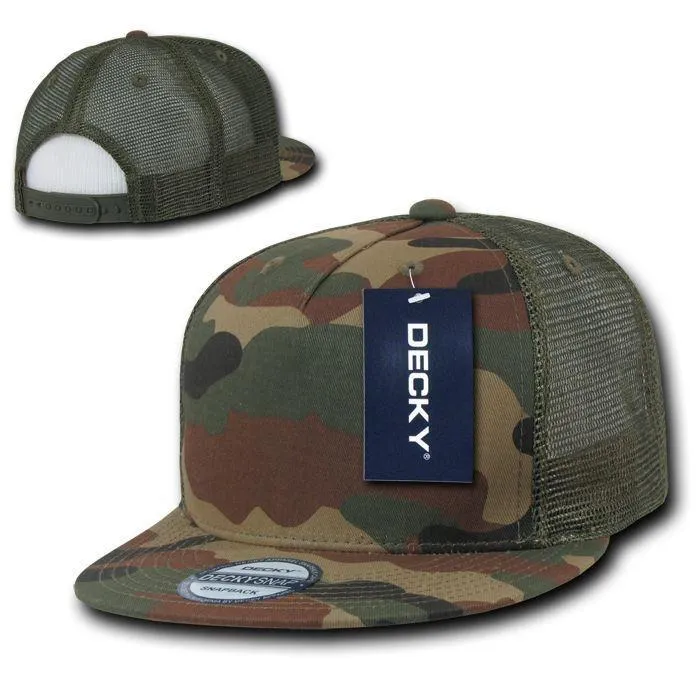 Decky Flat Bill Baseball Mesh Trucker 5 Panels Solid Camouflage Caps Hats