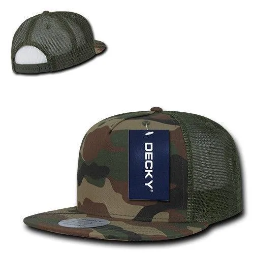 Decky Flat Bill Baseball Mesh Trucker 5 Panels Solid Camouflage Caps Hats
