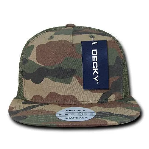 Decky Flat Bill Baseball Mesh Trucker 5 Panels Solid Camouflage Caps Hats