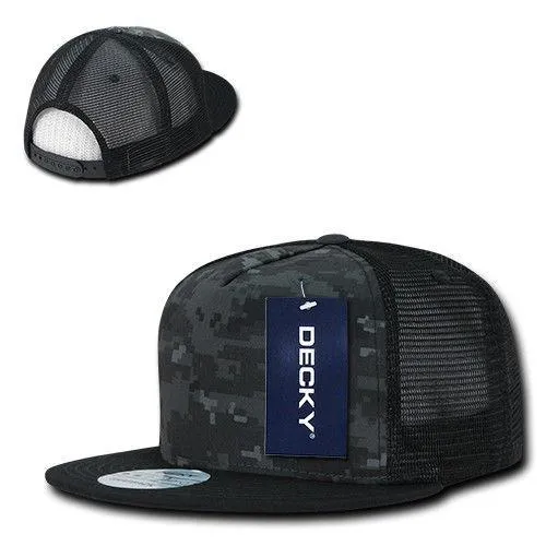 Decky Flat Bill Baseball Mesh Trucker 5 Panels Solid Camouflage Caps Hats