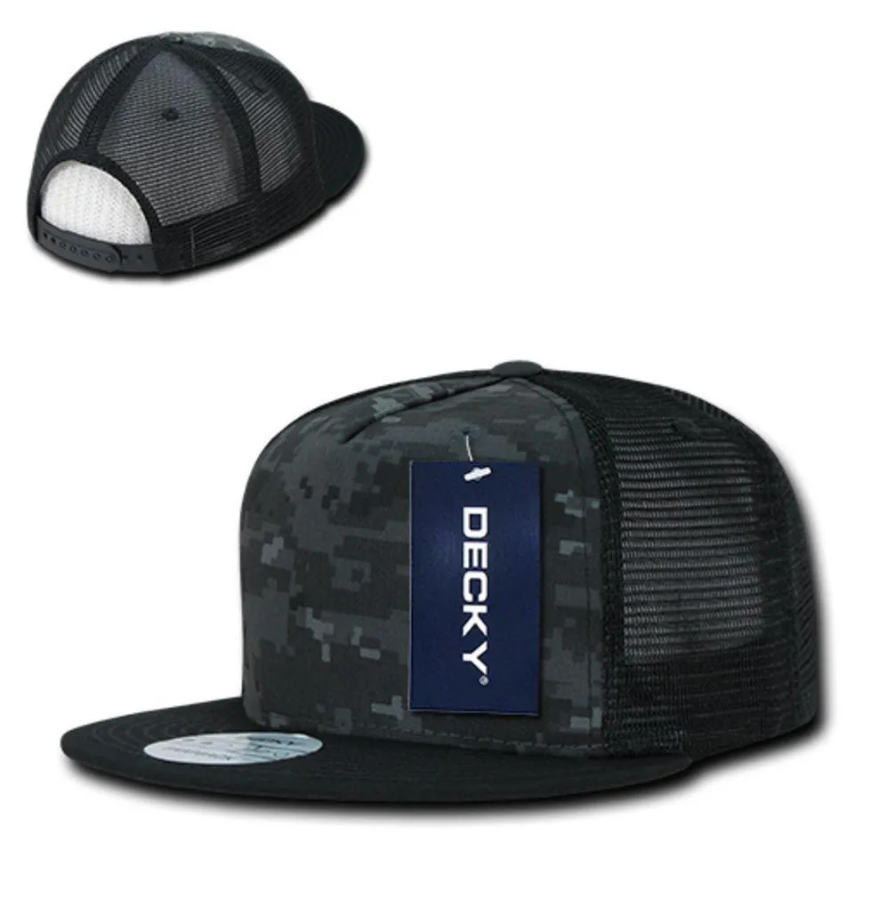 Decky Flat Bill Baseball Mesh Trucker 5 Panels Solid Camouflage Caps Hats