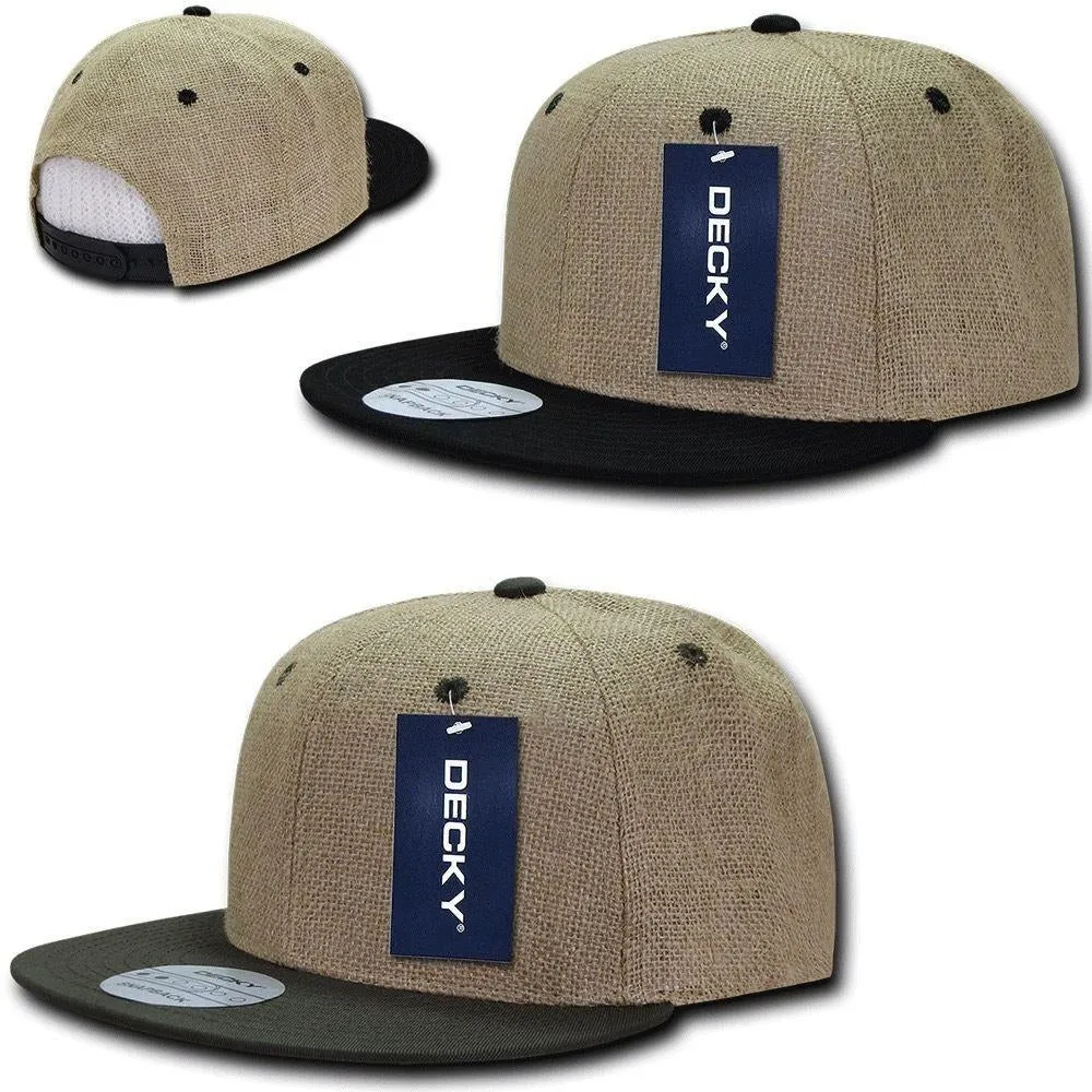 Decky Jute Crown Flat Bill Snapback Baseball 6 Panel Caps Hats Unisex
