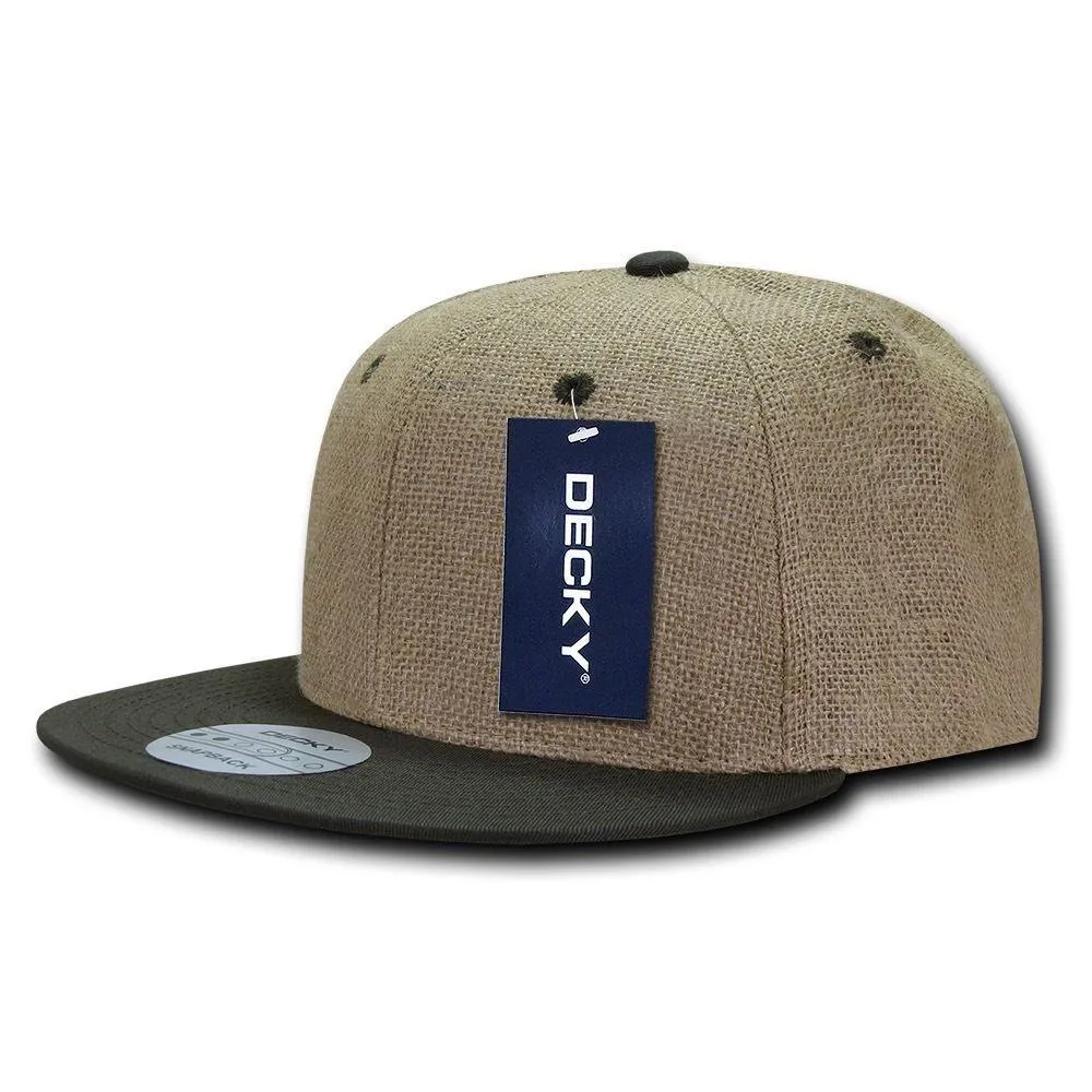Decky Jute Crown Flat Bill Snapback Baseball 6 Panel Caps Hats Unisex