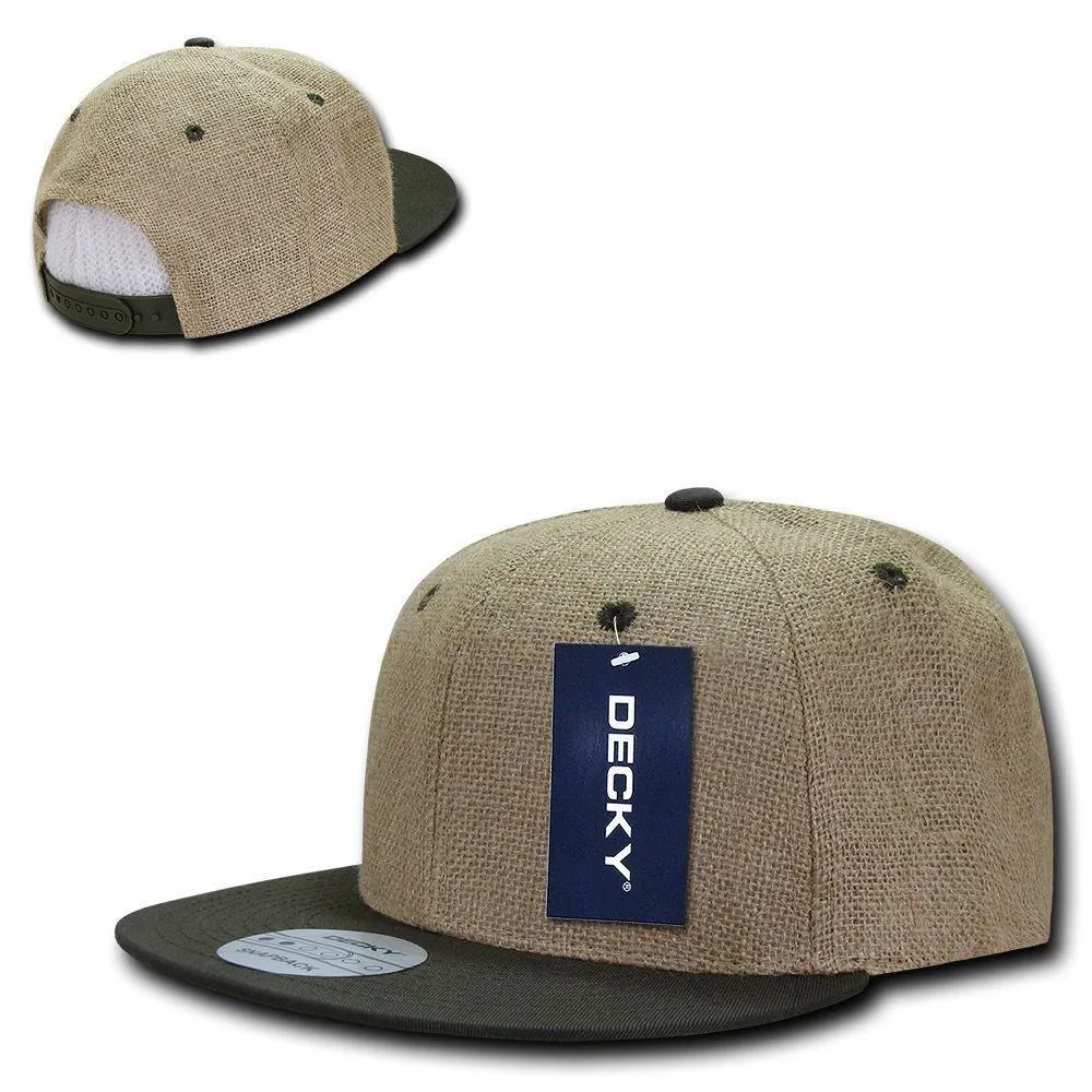 Decky Jute Crown Flat Bill Snapback Baseball 6 Panel Caps Hats Unisex