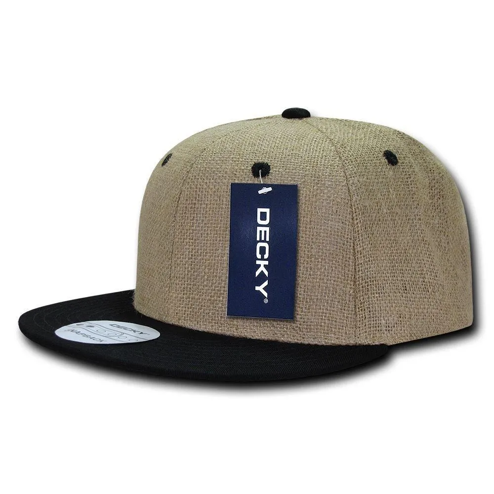 Decky Jute Crown Flat Bill Snapback Baseball 6 Panel Caps Hats Unisex