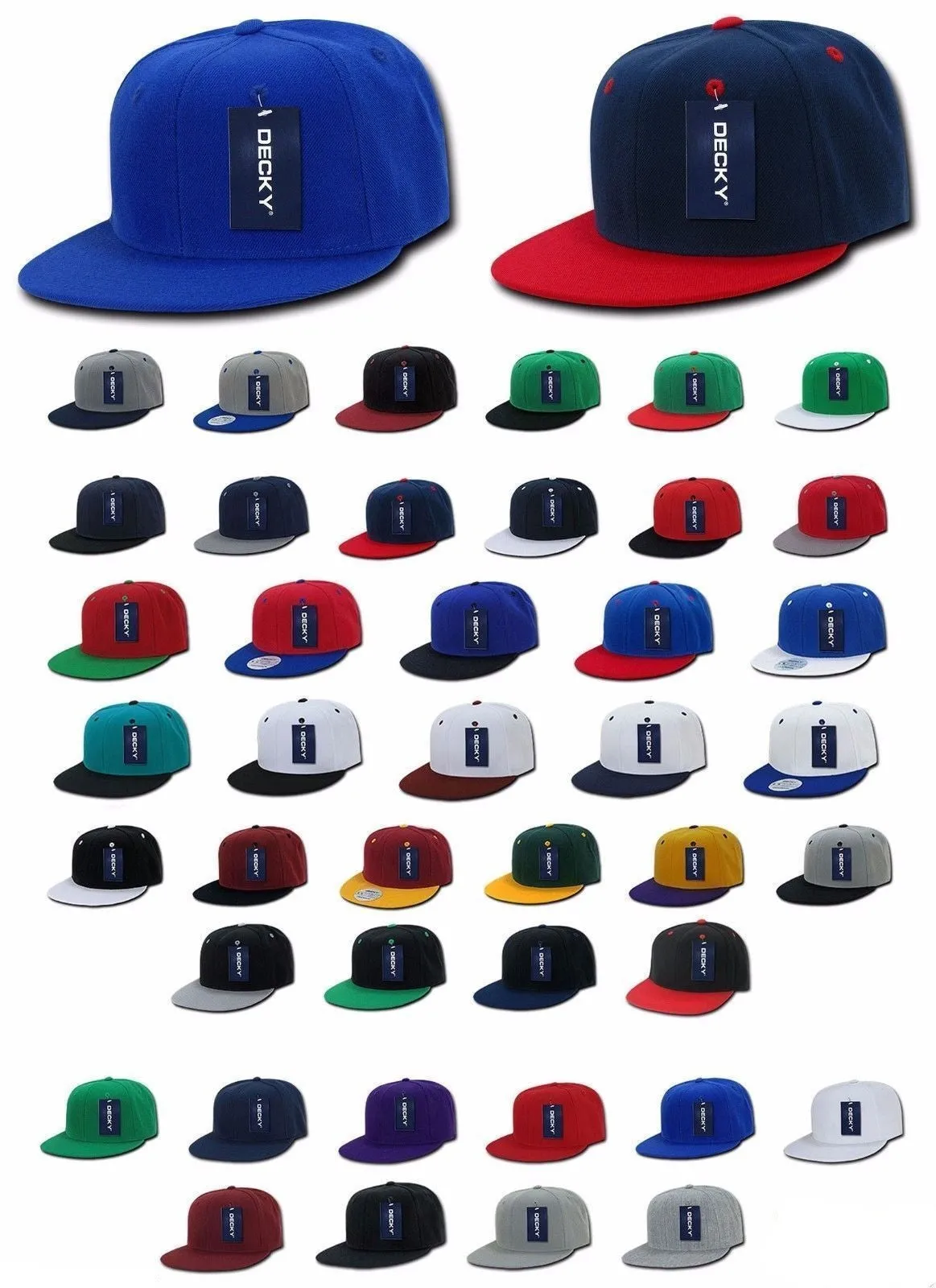 Decky Lot Of 50 Flat Bill Snapback Caps Hats Solid Two Tone Wholesale Lots!