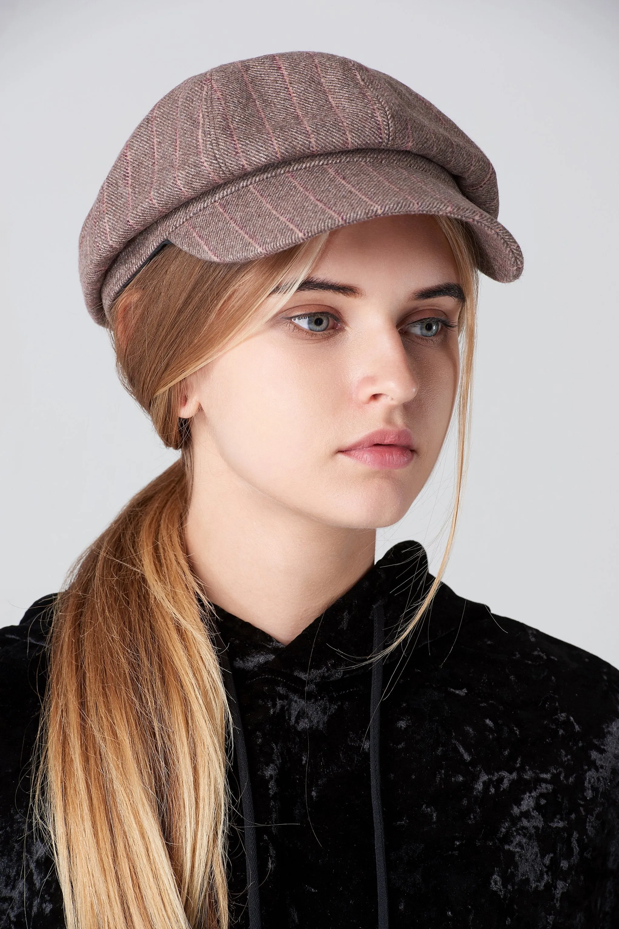 Grey Plaid News Boy Beret Hat