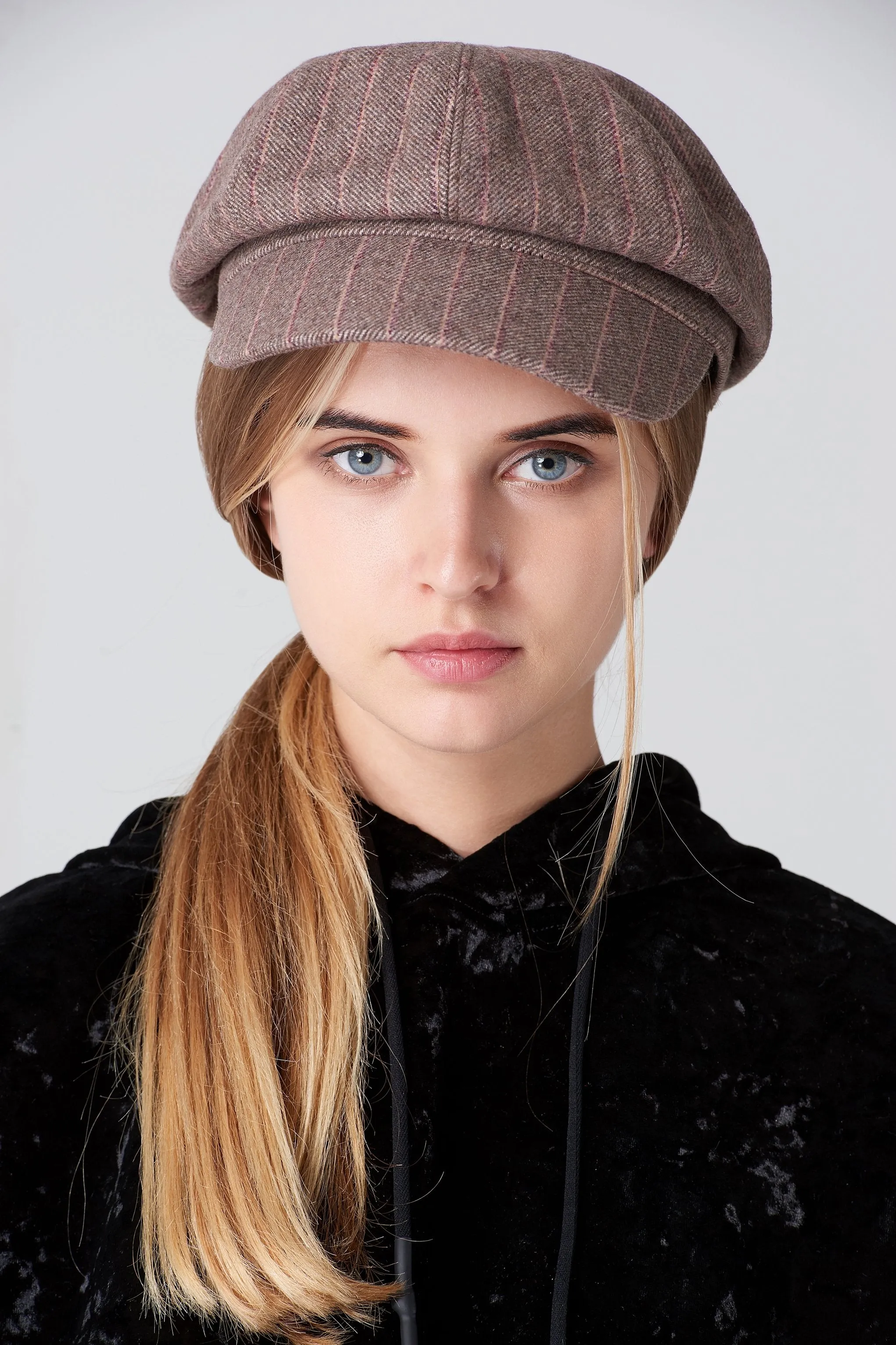 Grey Plaid News Boy Beret Hat