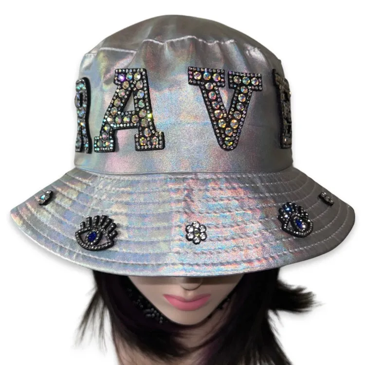 Handmade Iridescent Silver Metallic Bucket Hat - Rave