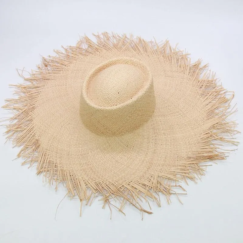 Handmade Straw Sun Hats Large Wide Brim, High Quality Natural Raffia Panama Beach Straw Sun Caps For Holiday