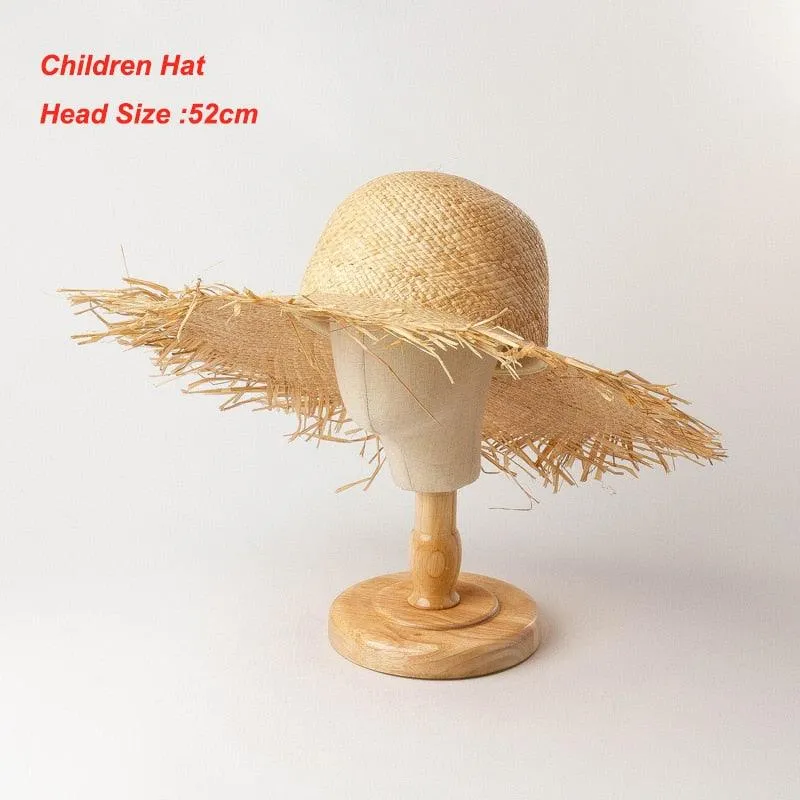 Handmade Straw Sun Hats Large Wide Brim, High Quality Natural Raffia Panama Beach Straw Sun Caps For Holiday