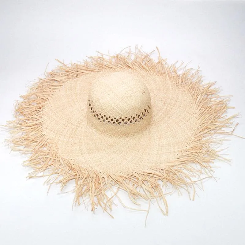 Handmade Straw Sun Hats Large Wide Brim, High Quality Natural Raffia Panama Beach Straw Sun Caps For Holiday