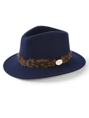 Hicks & Brown T Suffolk Fedora Navy Pheasant Feather Brown Wrap HBSW1NA