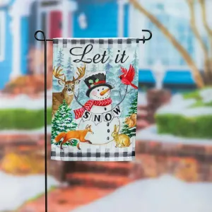 Let It Snow Snowman and Woodlands Suede Flag