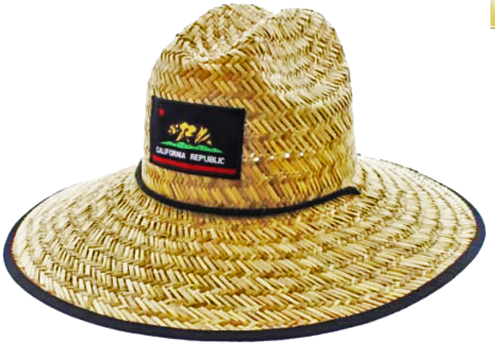 Natural and Neutral Hats Adult California Republic Badge Rush Straw Lifeguard Hat, Multiple Badge Designs
