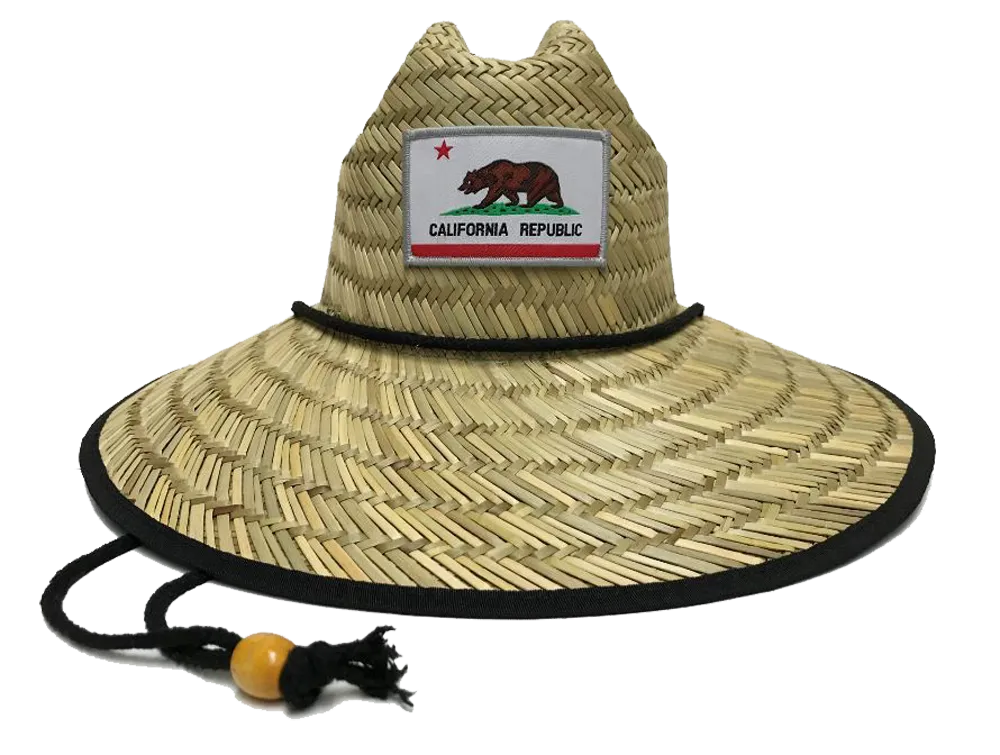 Natural and Neutral Hats Adult California Republic Badge Rush Straw Lifeguard Hat, Multiple Badge Designs