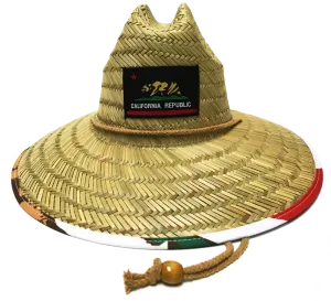 Natural and Neutral Hats Adult California Republic Badge Under Brim Design Rush Straw Lifeguard Hat, Black, White, Mountain