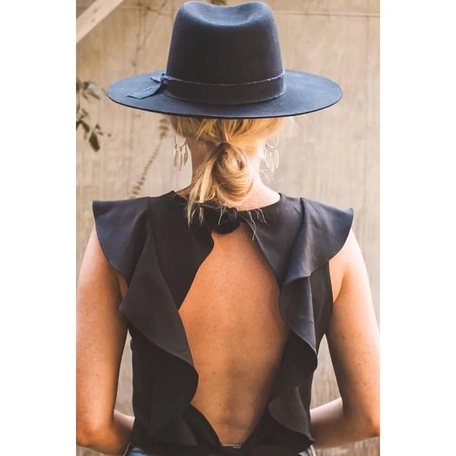 Olive & Pique - KAIA - 100% Wool Felt Rancher, Satin Lined, Unisex, Black Hat