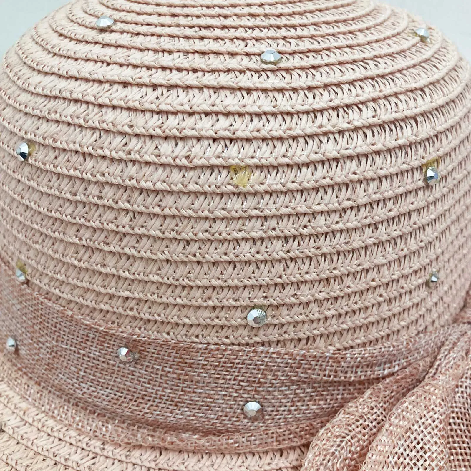 Pink Straw Wide Brim Embellished Bow Hat One Size