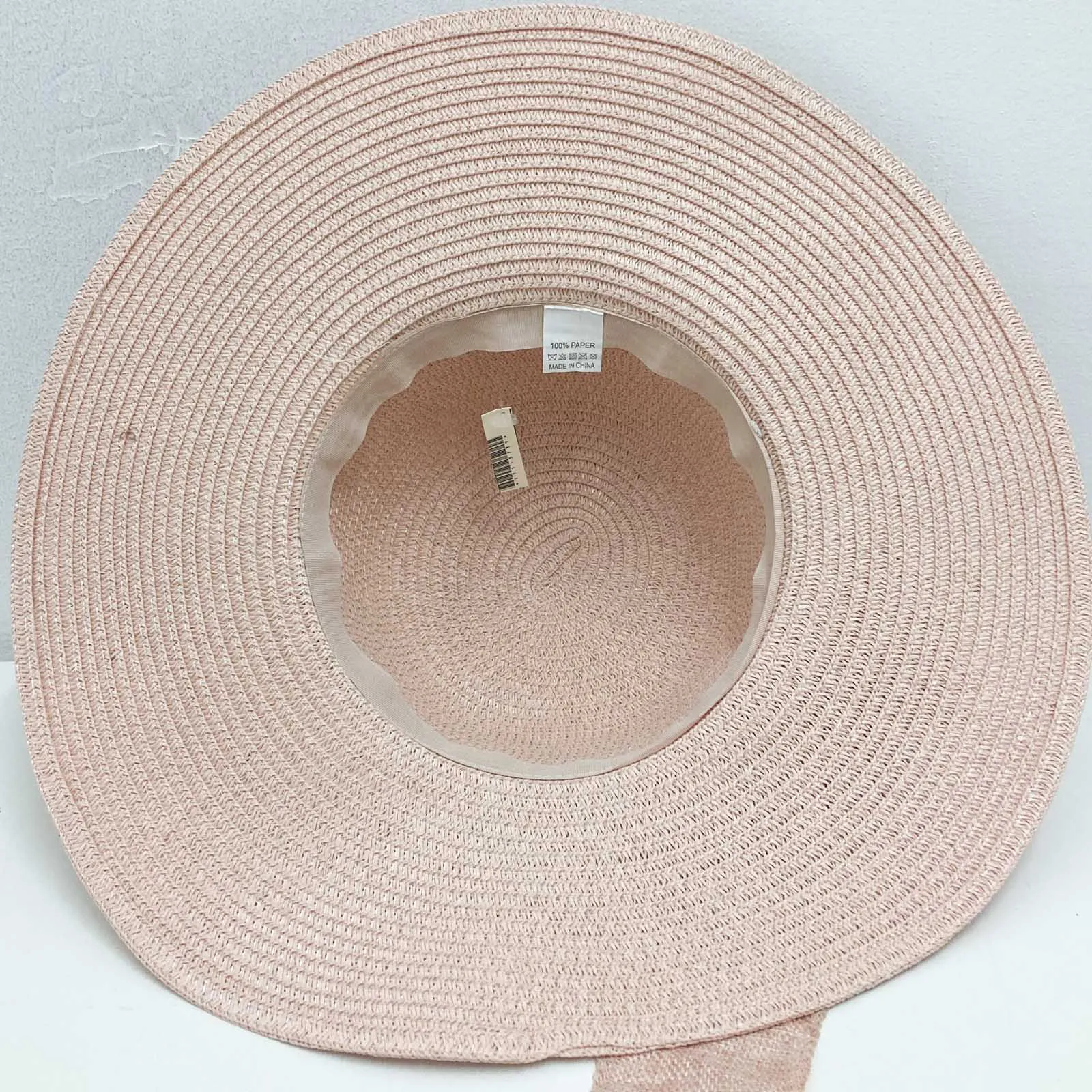Pink Straw Wide Brim Embellished Bow Hat One Size