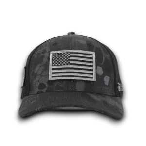 PYTHON BLACK CAMO HAT WITH AMERICAN FLAG PATCH