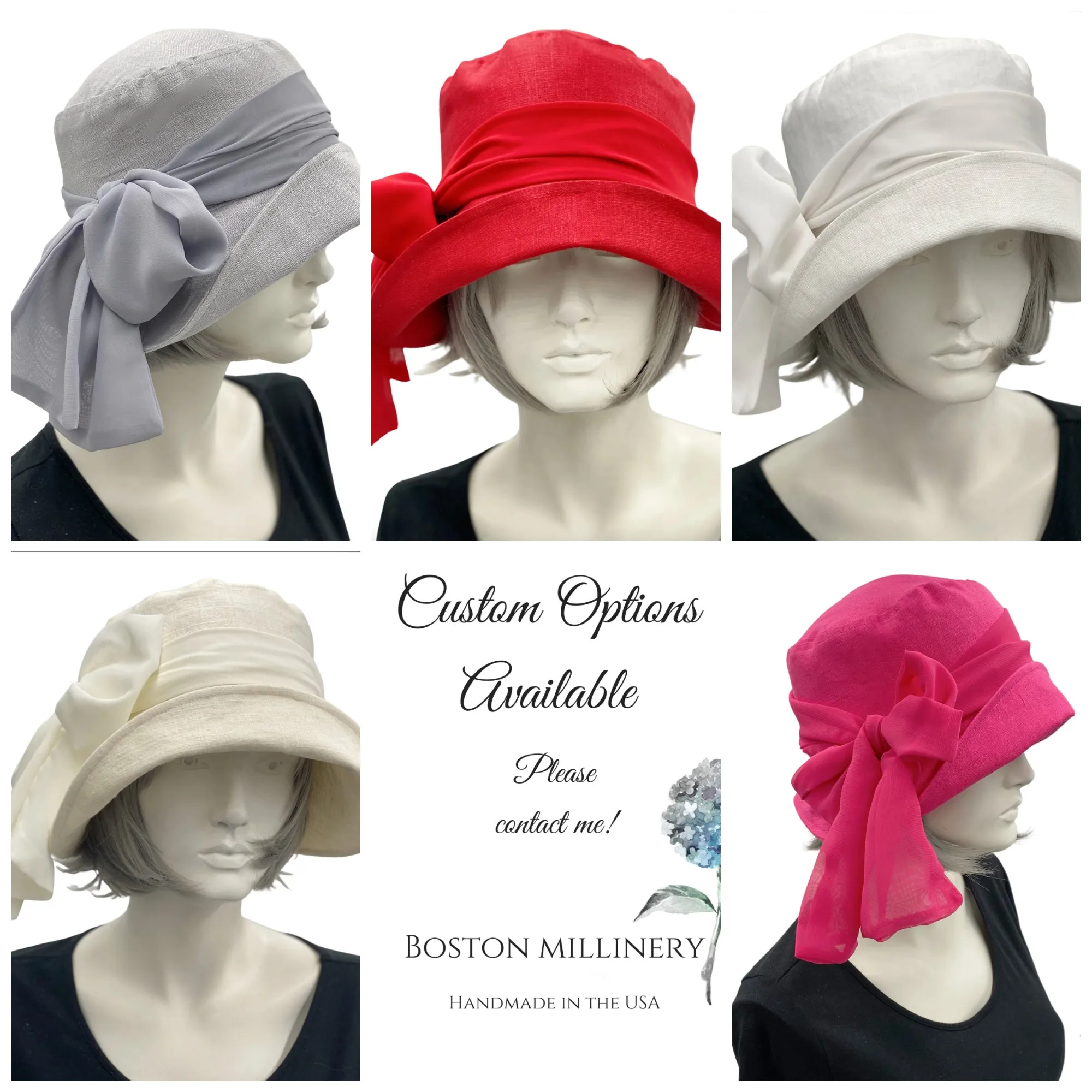 Red Linen 20s Style Cloche Hat with Red Chiffon Scarf  | The Eleanor