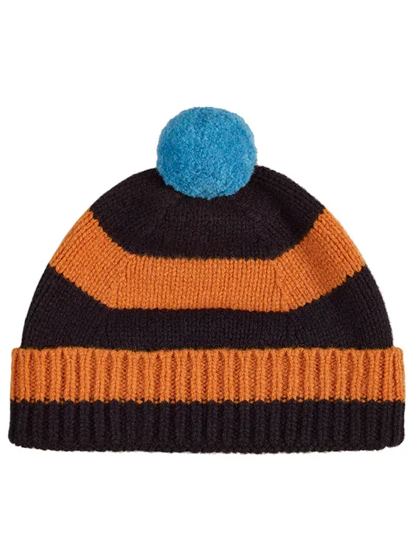 Stripe Pompom Hat Black & Oatmeal