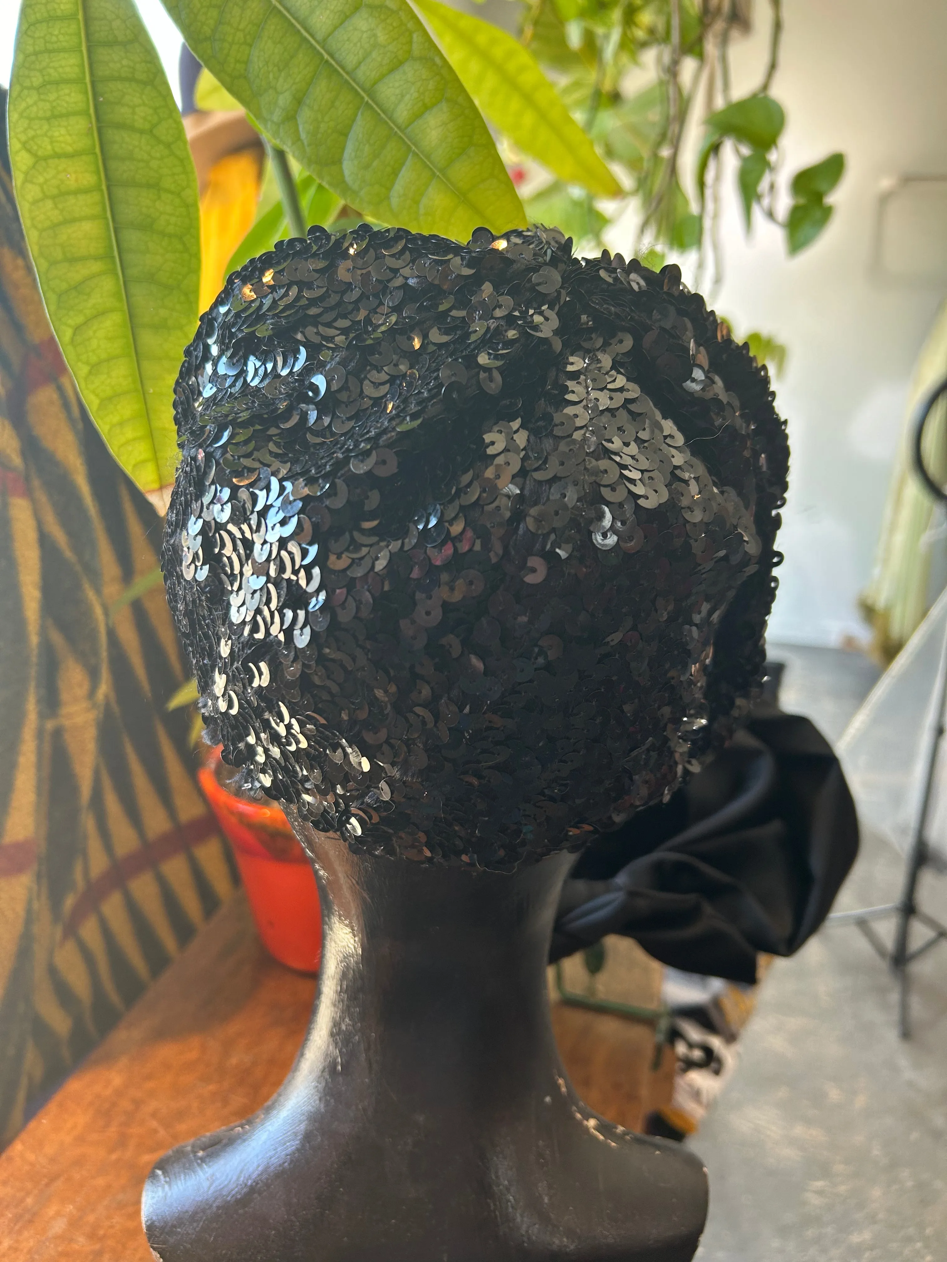 Vintage Black Sequin Beret