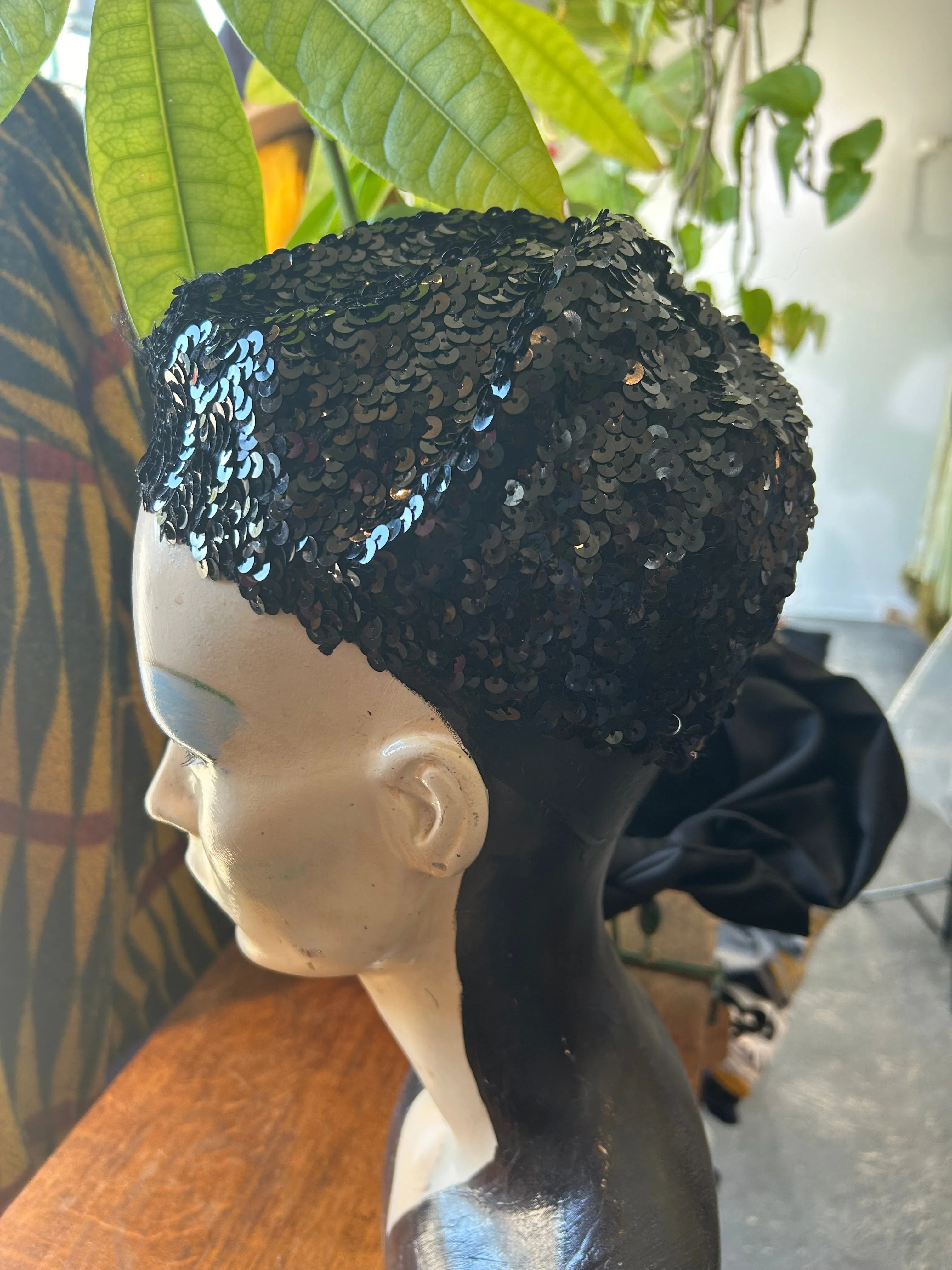 Vintage Black Sequin Beret