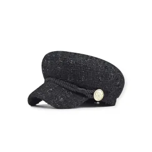 Vintage Black Tweed Newsboy Cap for Women