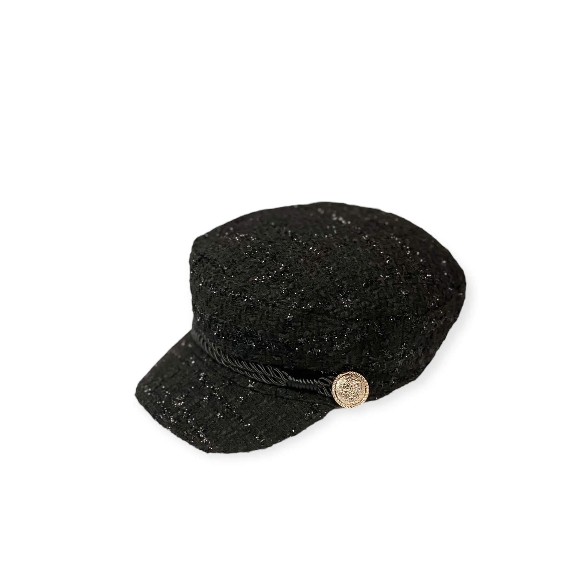 Vintage Black Tweed Newsboy Cap for Women
