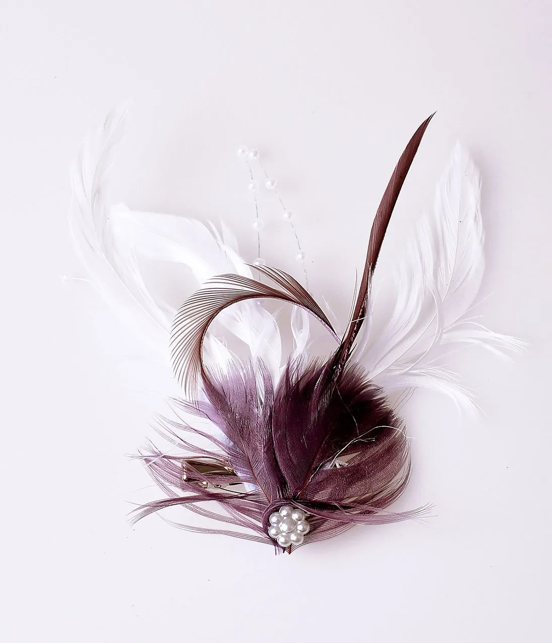 Vintage Style White & Plum Purple Coquille Feather Hair Clip