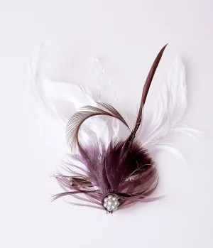 Vintage Style White & Plum Purple Coquille Feather Hair Clip