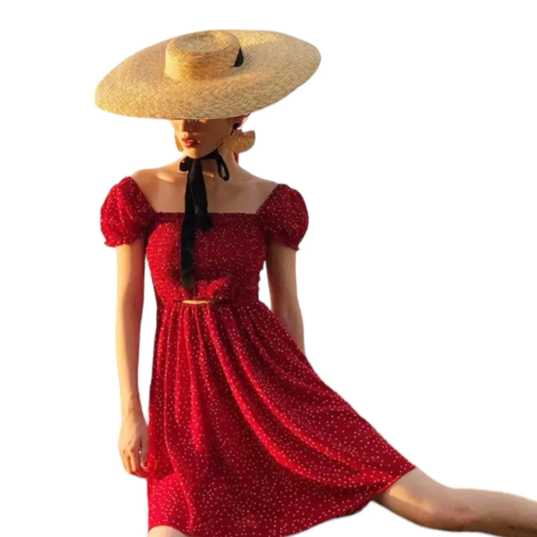 Wide Brim Ribbon Necktie Straw Sun Hat