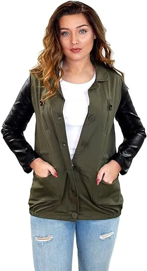 Women Army Style Full Zip Jacket - S